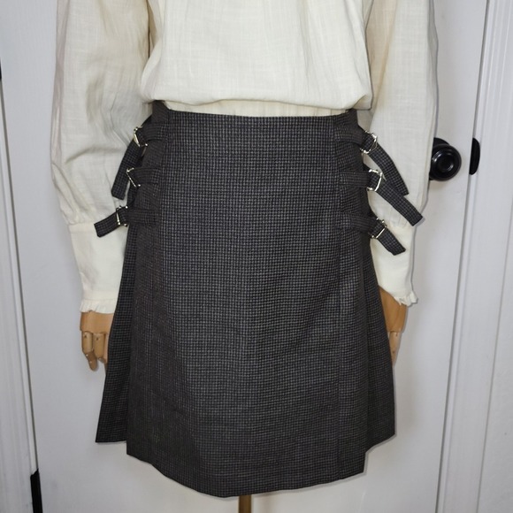Sandro Paris Buckle Plaid Mini Skirt Size 2 Wool Blend 90s Preppy Chic Academia - Picture 2 of 9